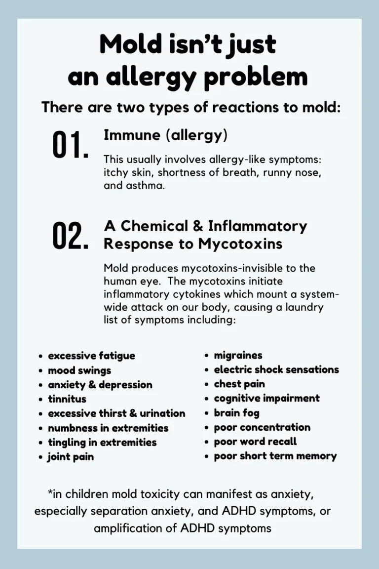 Infographic describing allergic and inflammatory responses to mold and mycotoxins. Mold and PANS and PANDAS is the inspiration.